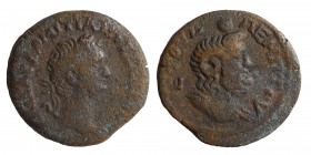 EGYPT. Alexandria. Domitian, 81-96. Ae Diobol (bronze, 5.77 g, 25 mm). Dated RY 5 (AD 85/6). Laureate head right . Rev. Draped bust of Zeus Ammon righ...