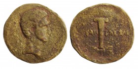 ROMAN REPUBLIC. Octavian, 44-27 BC. Ae (bronze, 2.32 g, 20 mm), Italian mint (Rome?), struck 30-29 BC. Bare head of Octavian to right. Rev. IMP - CAES...
