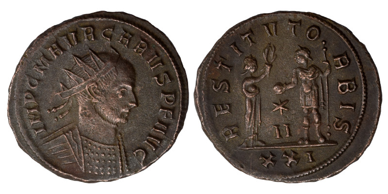 Carus, 282-283. Antoninianus (silvered bronze, 3.52 g, 22 mm), Siscia. IMP C M A...