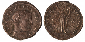 Severus II, as Caesar, Nummus (bronze, 8.81 g, 27 mm). Antioch, circa AD 305. FL VAL SEVERVS NOB CAES, laureate head right. Rev. GENIO POPVLI ROMANI, ...