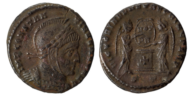 Constantine I, 307/310-337. Follis (bronze, 2.52 g, 17 mm), Ticinum. IMP CONSTAN...