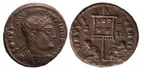 Constantine I, 307/310-337. Follis (bronze, 2.32 g, 18 mm), Siscia. CONST-ANTINVS AVG Helmeted, draped and cuirassed bust of Constantine I to right. R...