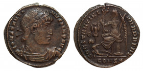 Constantine I, 307/310-337. Follis (bronze, 2.85 g, 20 mm), Constantinople, struck 328-329. CONSTANTINVS MAX AVG Laurel and rosette-diademed, draped, ...