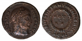 Constantine I, 307/310-337. Nummus (bronze, 2.86 g, 18 mm) ,Thessalonica, struck 324; CONSTAN - TINVS AVG, laureate head l., Rev. D N CONSTANTINI MAX ...