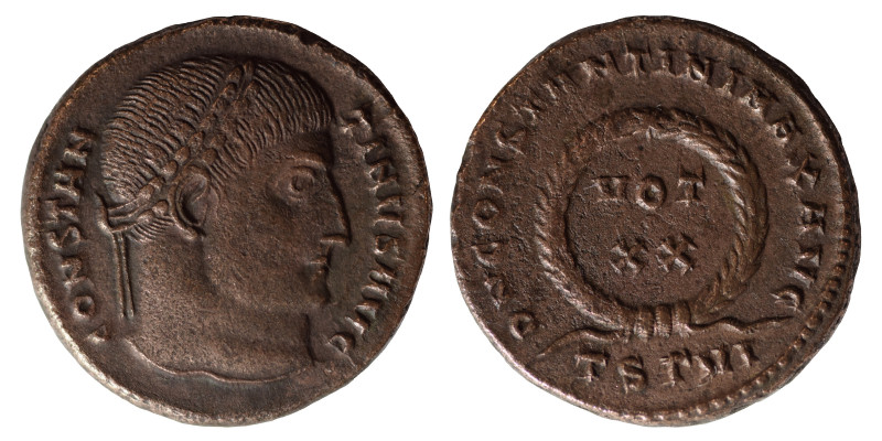 Constantine I, 307/310-337. Nummus, (bronze, 3.42 g, 18 mm) ,Thessalonica, struc...