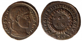 Constantine I, 307/310-337. Nummus (bronze, 3.39 g, 19 mm), Siscia. CONSTANTINVS AVG. Laureate head right. Rev. D N CONSTANTINI MAX AVG / BSIS. VOT XX...
