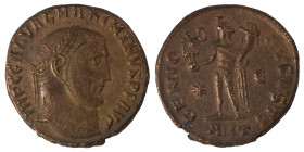 Maximinus II Daia, 310-313.. Follis (bronze, 5.71 g, 20 mm). Antioch. IMP C GAL VAL MAXIMINVS P F AVG. Laureate head right. Rev. GENIO AVGVSTI / * / E...