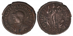 Licinius II, Caesar, 317-324. Follis (Bronze, 3.86 g, 20 mm), Heraclea 321 - 324. D N VAL LICIN LICINIVS NOB C helmeted and cuirassed bust of Licinius...