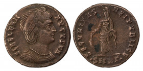 Helena, 324-335. Nummus (bronze, 2.97 g, 18 mm). Antioch, AD 327-328. FL HELENA AVGVSTA, diademed and mantled bust to right, wearing necklace. Rev. SE...