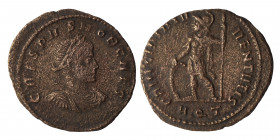 Crispus, Caesar, 317-326. Follis (bronze, 2.90 g, 20 mm), Aquileia. CRISPVS NOB CAES, laureate, draped and cuirassed bust right. Rev. PRINCIPIA IVVENT...