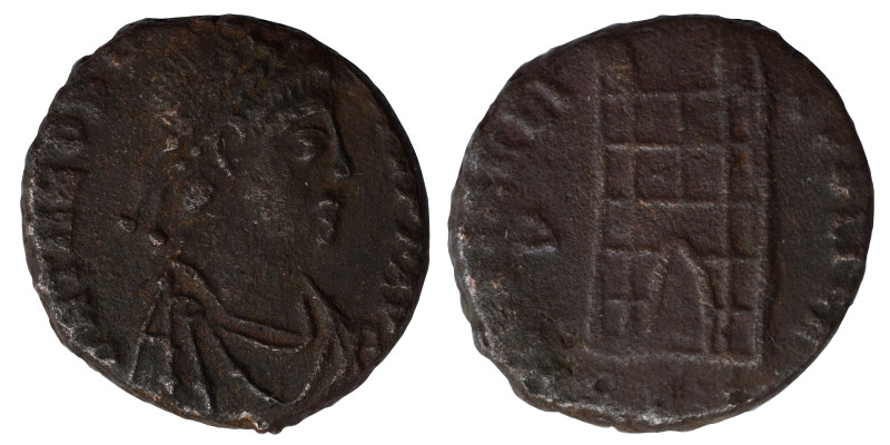 Theodosius I, 379-395. Ae (bronze, 1.30 g, 12 mm), Thessalonica, struck 383-388....