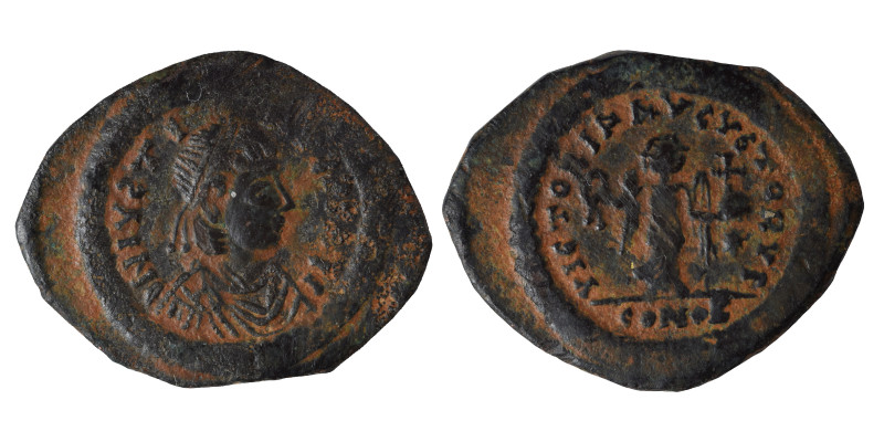 Justin II, 565-578. (bronze, 2.55 g, 21 mm) Constantinople. Contemporary imitati...