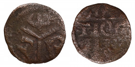 CRUSADERS. Antioch. Raymond of Poitiers, 1136-1149. Follis (Bronze, 0.91 g, 16 mm). R-A-M in ornamental style and within a triangular pattern. Rev. AN...