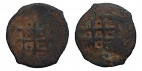 CRUSADERS. Antioch (?). Uncertain anonymous, cca 12- mid 13 century. Follis (bronze, 1.67 g, 18 mm). Gate with pellets (?). Rev. Gate with pellets (?)...