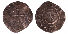 CRUSADERS. Antioch. Bohémond III, 1163-1201. Fractional Denier (Bronze, 0.87 g, 17 mm). +ANTIOCHIA Crescent above six-pointed star. Rev. +BOAMVNDVS Cr...