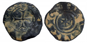 CRUSADERS. Antioch. Bohémond III, 1163-1201. Fractional Denier (Bronze, 0.85 g, 16 mm). +ANTIOCHIA Crescent above six-pointed star. Rev. +BOAMVNDVS Cr...