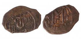 ISLAMIC. Time of the Rashidun. Pseudo-Byzantine types. Fals (bronze, 4.13 g, 24 mm), imitating a follis of Constans II, uncertain mint, circa 24/5-26/...