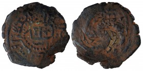 AQ QOYUNLU, Jahāngir, 1444 – 1453. Fals (bronze, 4.05 g, 26 mm), Amid mint. The Āq Quyūnlū tamgha in field with Arabic words above and below (ضرب  آمد...
