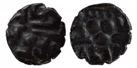 AMIRS OF MULTAN, Munabbih, 9th century, AR damma (silver, 0.52 g, 9 mm). 3-line Nagari text. Rev. Triplet of pellets, Nagari text in upper area, Arabi...
