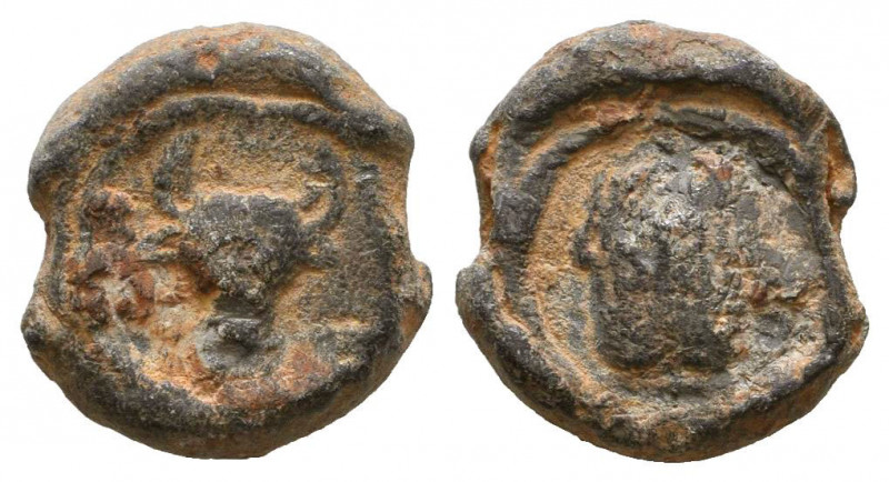 Greek Lead Seals, 
Reference:
Condition: Very Fine

Weight: 6,8 gr
Diameter: 16,...