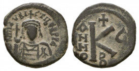 Byzantine Empire. Maurice Tiberius. 582-602. AE
Reference:
Condition: Very Fine

Weight: 5.6 gr
Diameter: 21 mm