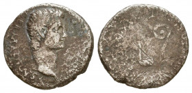 CAPPADOCIA, Caesarea. Gaius (Galigula). 37-41 AD. AR Drachm. Bare head right / IMPERATOR P M A[VGV]R TR POT, simpulum and lituus. RPC I 3624 var. (leg...