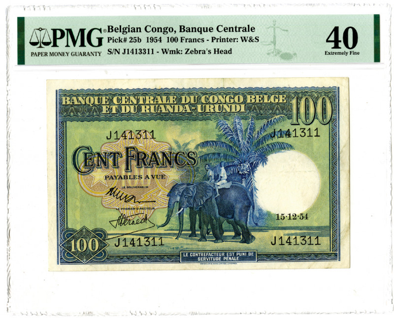 Banque Central du Congo Belge. 1954. "Top Pop" Issued Note.
Belgian Congo. 15-1...