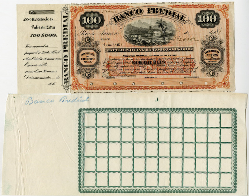 Banco Predial, ca. 1880s Proof Interest Bearing Obverse & Reverse Uniface Pair
...