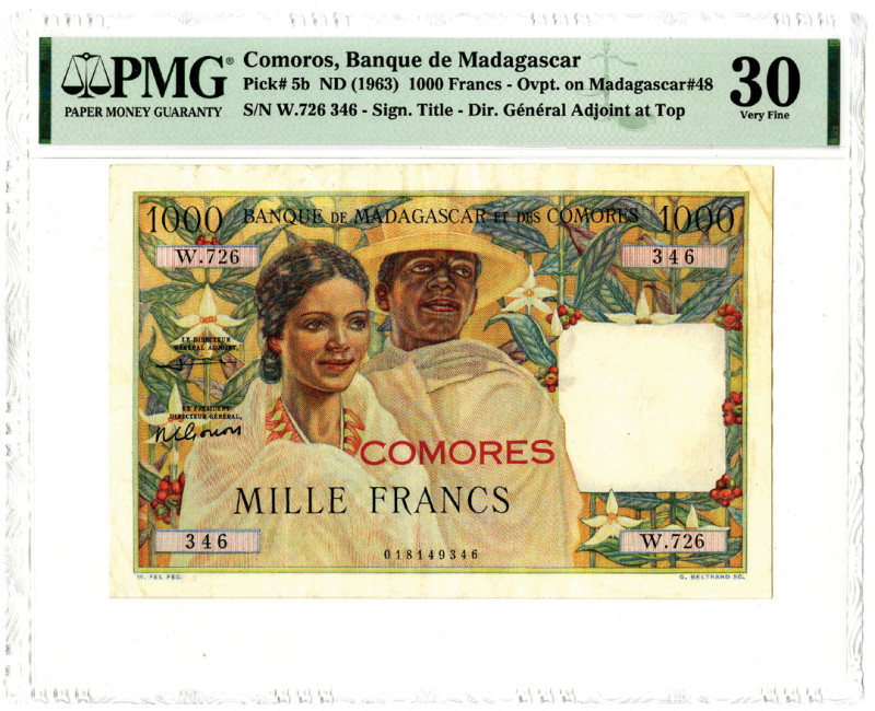 Banque de Madagascar, ND (1963) Issue Banknote
Comoros…. ND (1963). 1000 Francs...