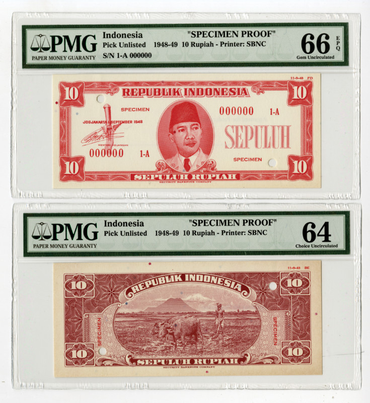 Republik Indonesia, 1948, 25 Rupiah, Specimen Essay Uniface Front & Back Banknot...