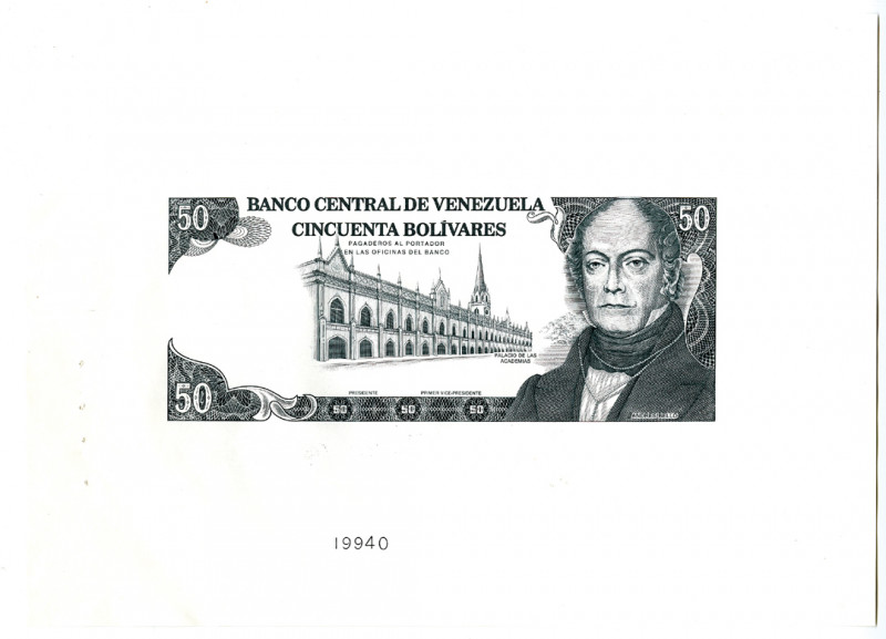 Banco Central De Venezuela, 1990-92 Progress Proof Banknote
Venezuela. 1990-92....