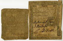 Pennsylvania Colonial Currency Pair, April 3rd, 1772 & October 25th, 1775