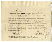 Continental Battalion, 1777 Promissory Note Issued to Ensign Ezra Smith