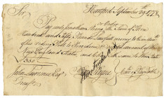 Revolutionary War Connecticut, 1778 Handwritten Promissory Note for Riding Post for New England States