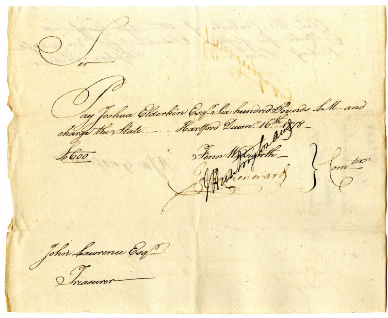 Revolutionary War Connecticut, 1778 Promissory Note Signed by Fenn Wadsworth and...