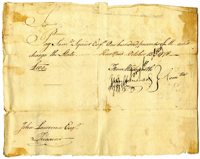 Revolutionary War Connecticut, 1778 Promissory Note Signed by Fenn Wadsworth and...