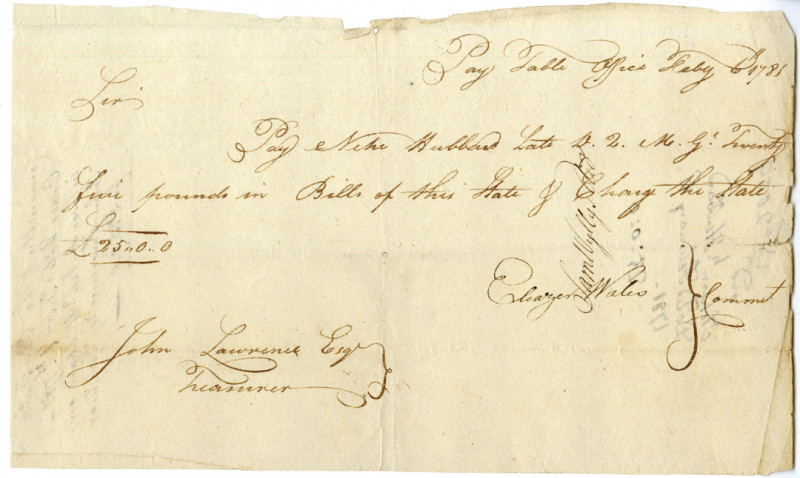 Revolutionary War Connecticut, 1781 Promissory Note Signed by Samuel Wyllys and ...