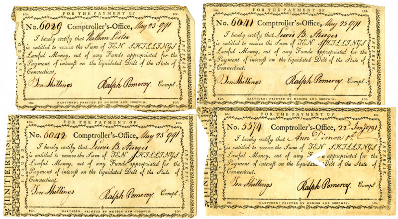 Connecticut Comptroller's Office, 1791 Issued Payment Quartet
Hartford, Connect...