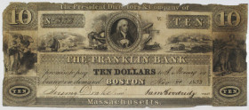 Boston, Massachusetts, Franklin Bank, 1833 $10 Issued Obsolete Banknote