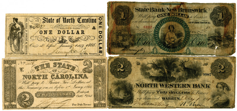 Southern and Northern Obsolete Banknote Assortment, ca. 1860s
North Carolina, P...