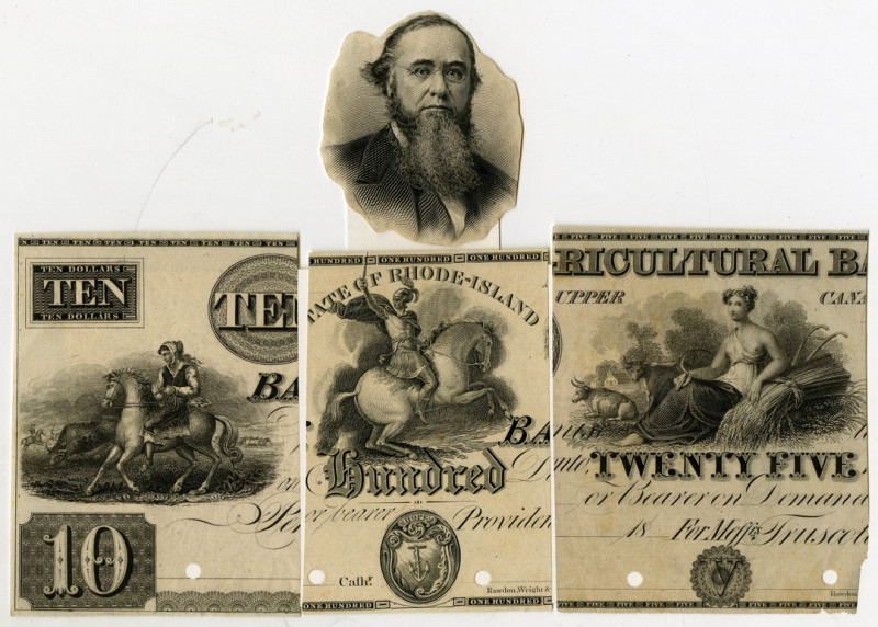 Banknote Vignettes cut from Proof Obsolete Banknotes by Rawdon, Wright & Company...