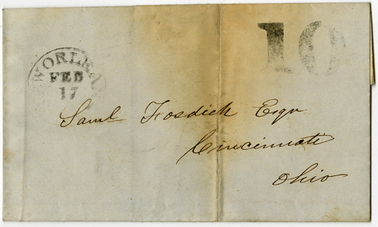 New Orleans, Louisiana 1847 Stampless Cover
New Orleans, Louisiana, 1847. Stamp...