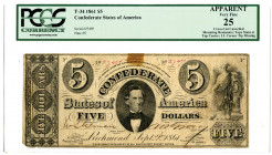 C.S.A., 1861, $5, T-34, PCGS VF 25.