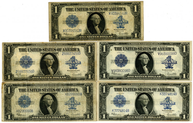 Silver Certificate. Series of 1923. $1, Fr.# 237 and 238 Lot of 5 Issue Notes.
...