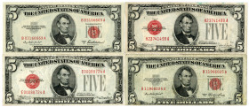 United States Note, $5 Issued Banknote Quartet, 1928-53