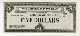 American State Bank, Oswego, Kansas, 1933 $5 Depression Scrip Note.