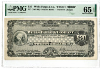Wells Fargo & Co., ND (1907-09) Front Proof Travelers Cheque to be used in Europe