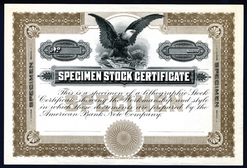 American Bank Note Company, "Specimen Stock Certificate" ca.1900 Advertising Sto...