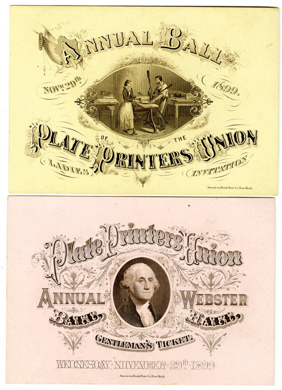 Plate Printers Union, Annual Ball, 1899 Gentleman's and Ladies' Ticket Pair.
Ne...