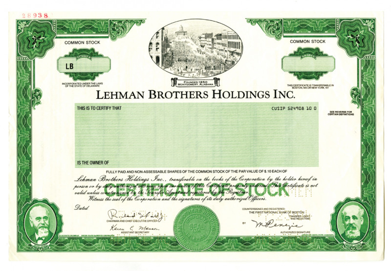 Lehman Brothers Holdings Inc. 1994 Specimen Stock Certificate
New York (Inc. in...